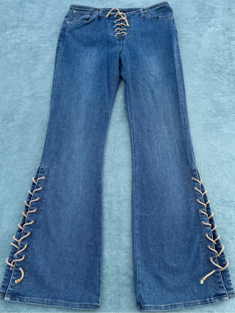 French Laundry Blue Lace-Up Stretch Flare Jeans size 9